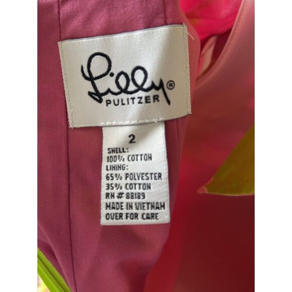 Lilly Pulitzer Strapless A-Line Dress Tie-Back Pink Lime Floral Women's Size 2 - Picture 6 of 7